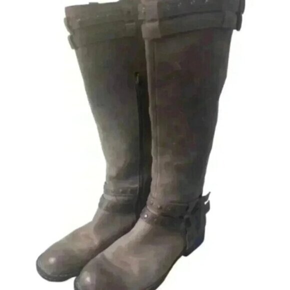 Born Shoes - Born Women's Brown Side Zip Buckled Leather Riding Boots Size 8.5